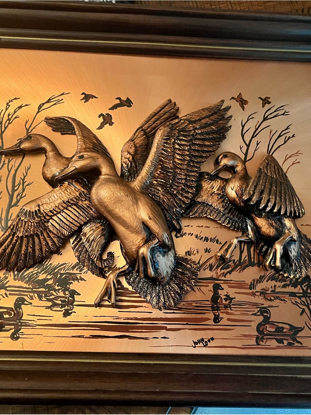 Vintage John Louw 3D Mallard Ducks Copper Artwork Cottagecore Country